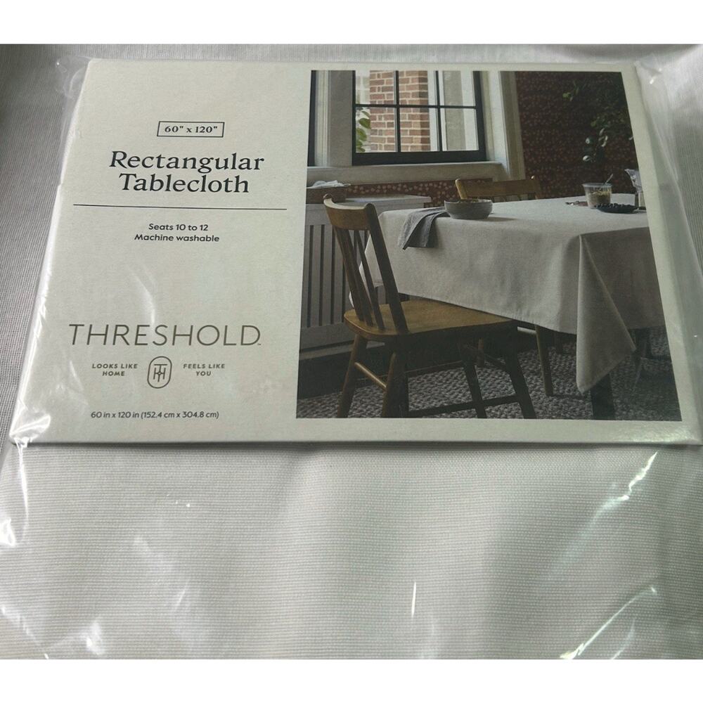 Threshold Rectangular Solid Tablecloth - Neutral W60” x L120” - Seats 10 to 12